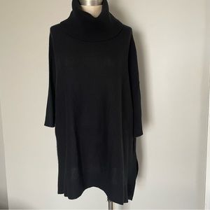 Cashmere cowl neck poncho style sweater black